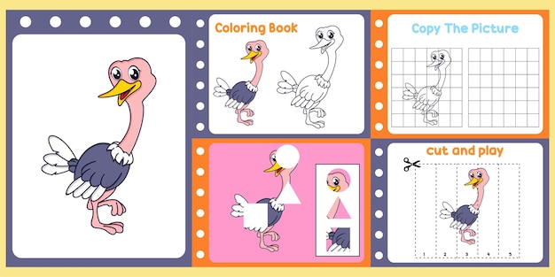 Paquete de hojas de trabajo para niños con aprendizaje divertido de avestruz para niños