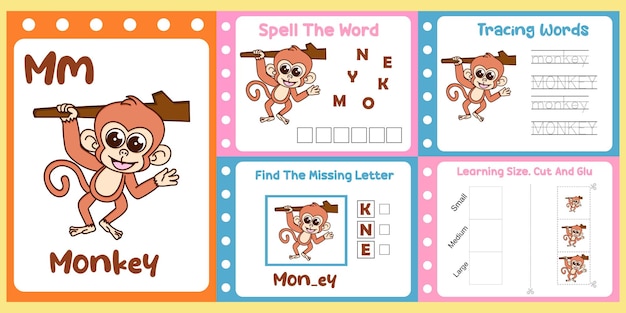 Paquete de hojas de trabajo para niños con aprendizaje divertido de monos para niños