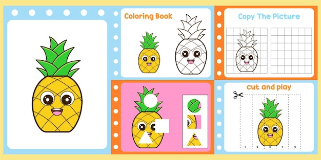Paquete de hojas de trabajo para niños con aprendizaje divertido de piña para niños