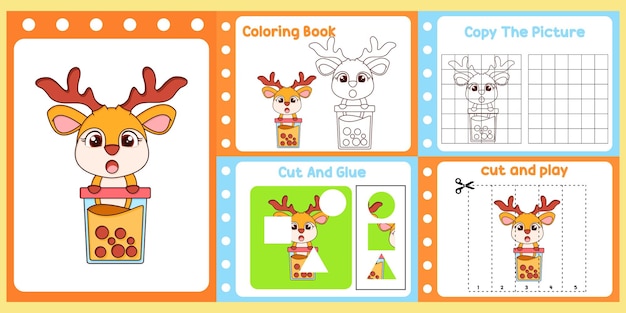 Paquete de hojas de trabajo para niños con ciervo vector libro de estudio para niños