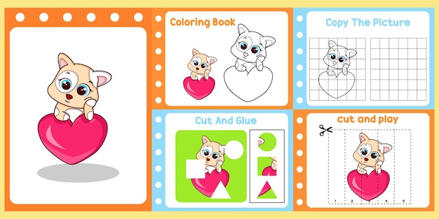 Paquete de hojas de trabajo para niños con gato vector libro de estudio para niños