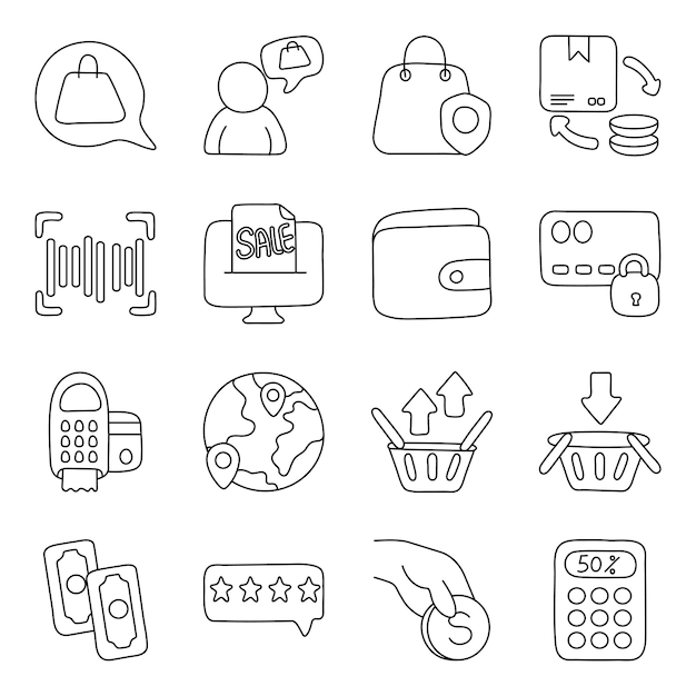 El paquete del icono lineal de compras
