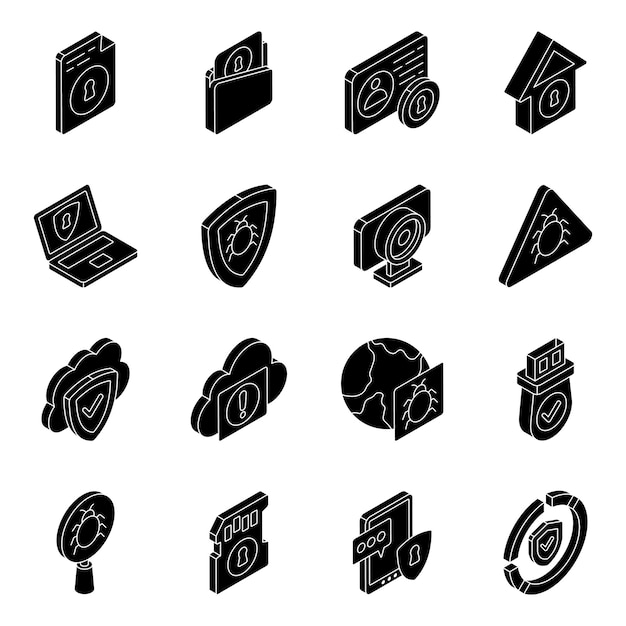 El paquete de icono sólido de seguridad cibernética