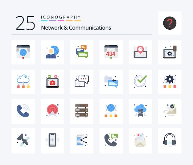 Paquete de iconos de 25 colores planos de red y comunicaciones que incluye mensajes de flecha masculinos de computadora web