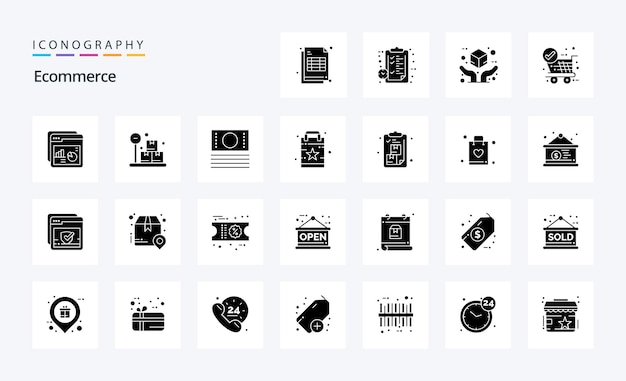 Paquete de iconos de 25 glifos sólidos de comercio electrónico