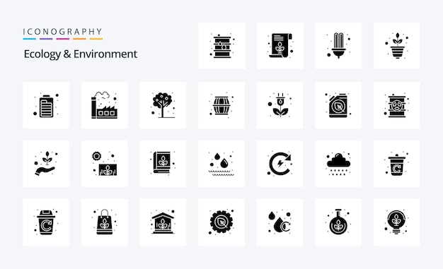 Paquete de iconos de 25 glifos sólidos de ecología y medio ambiente