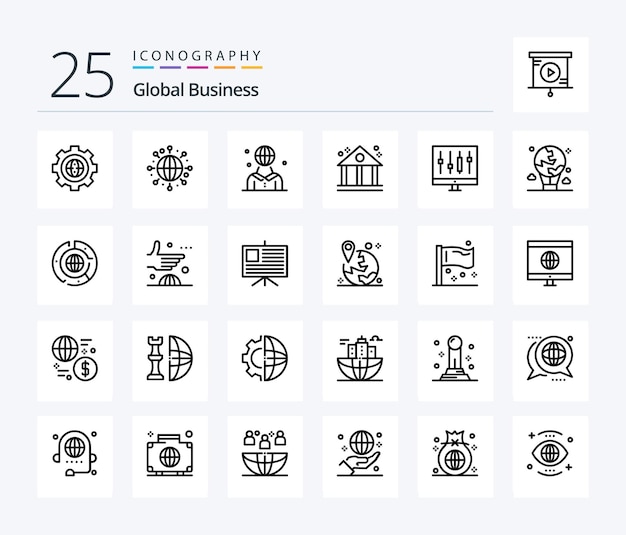 Paquete de íconos de 25 líneas de negocios globales que incluye persona de negocios global de finanzas de gráfico