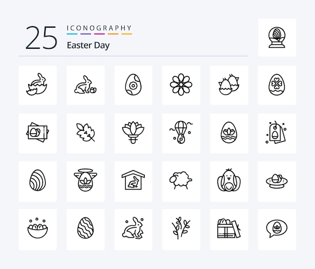 Paquete de iconos de 25 líneas de Pascua que incluye huevo de Pascua de decoración de naturaleza de amor