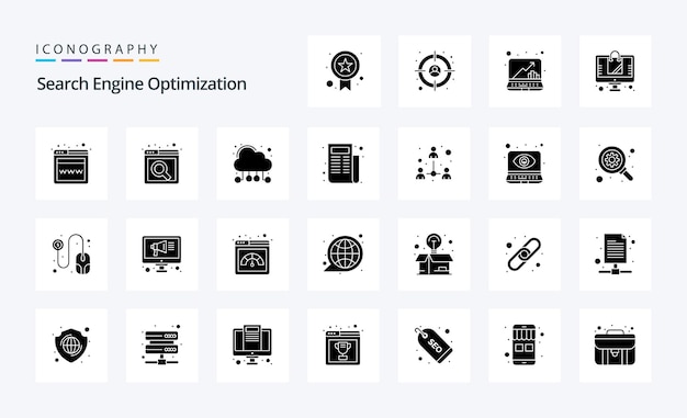 Paquete de iconos de 25 Seo Solid Glyph