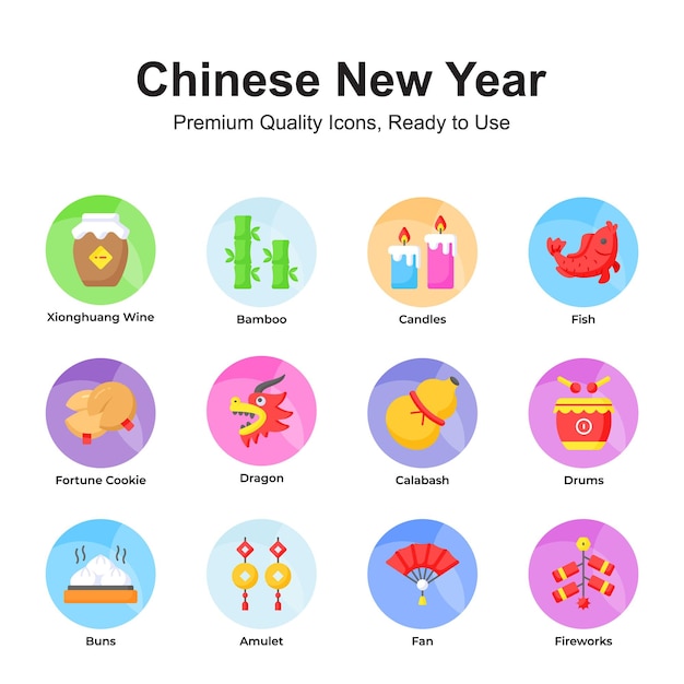 Paquete de iconos del año nuevo chino en estilo de moda