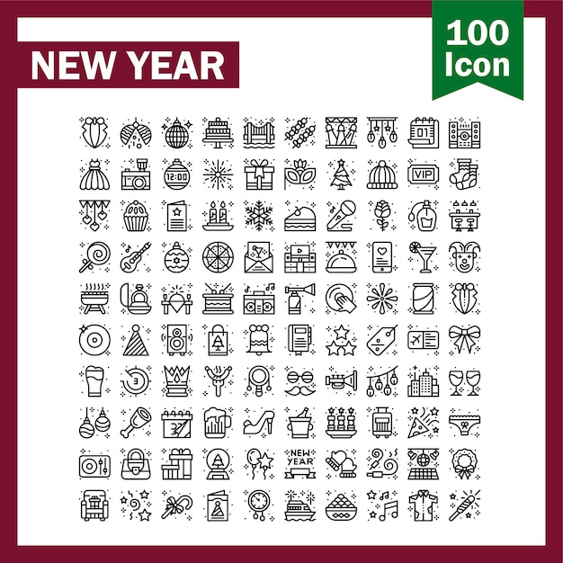 Paquete de iconos de año nuevo Colección de símbolos de año nuevo aislado Elemento de iconos gráficos