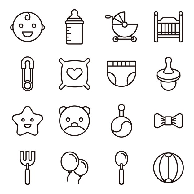 Paquete de iconos de bebé, icono de contorno stlye