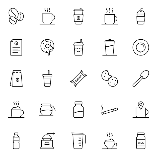 Paquete de iconos de café, con estilo de icono de contorno