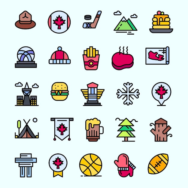 Paquete de iconos canadienses Colección de símbolos canadienses aislados Elemento de iconos gráficos