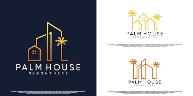 Paquete de iconos de casa y diseño de logotipo de plam con estilo creativo Vector Premium