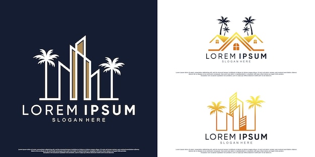 Paquete de iconos de casa y diseño de logotipo de plam con estilo creativo vector premium