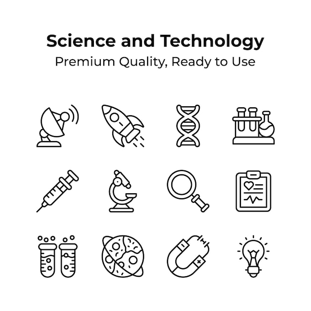 Paquete de iconos de la ciencia y la tecnología en estilo moderno