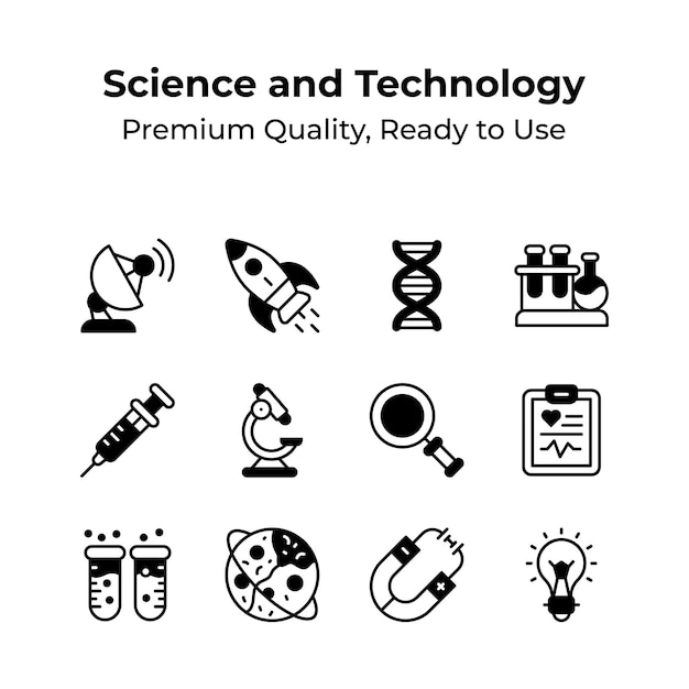 Paquete de iconos de la ciencia y la tecnología en estilo moderno