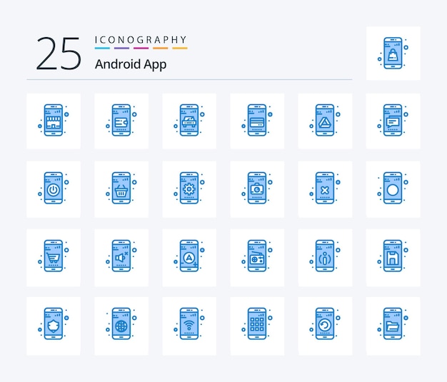 Paquete de iconos de color azul de la aplicación android 25 que incluye la tarjeta telefónica en línea de la aplicación google