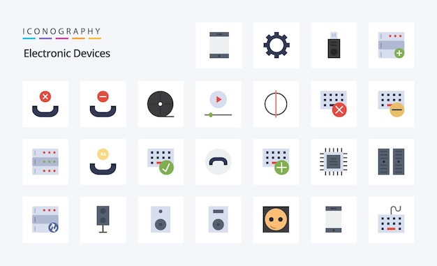 Paquete de iconos de color plano de 25 dispositivos Ilustración de iconos vectoriales
