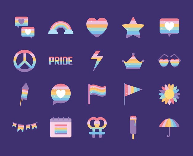 Paquete de iconos con los colores del orgullo lgbtq
