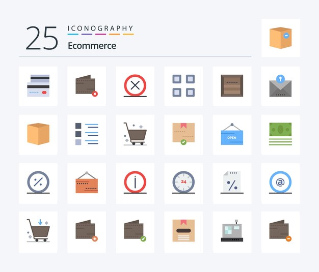 Paquete de iconos de comercio electrónico de 25 colores planos que incluye eliminación de dinero de cuadrícula de página