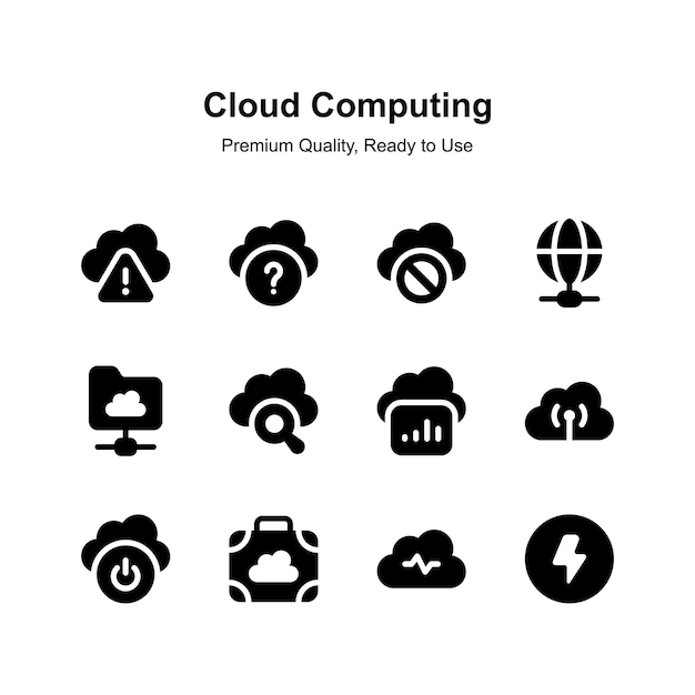 Paquete de iconos de computación en la nube listos para su uso premium