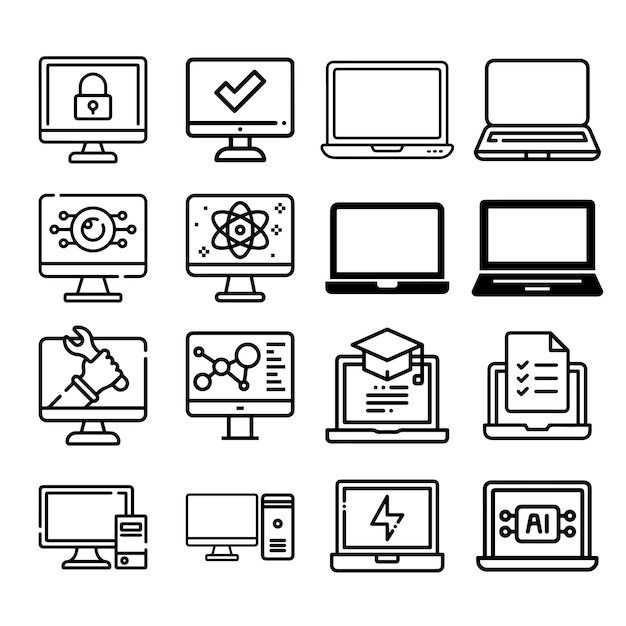 El paquete de iconos de la computadora el paquete de iconas de la portátil el pack de iconos del monitor