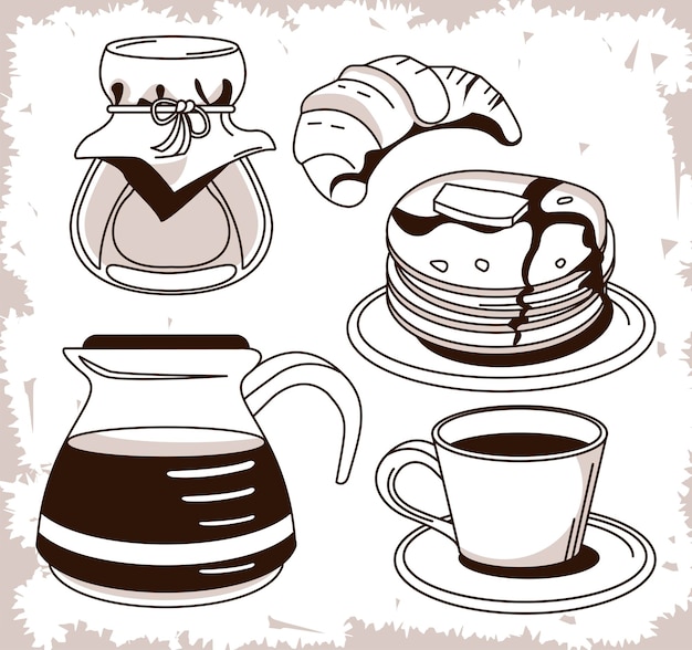 Paquete de iconos de conjunto de carteles de desayuno