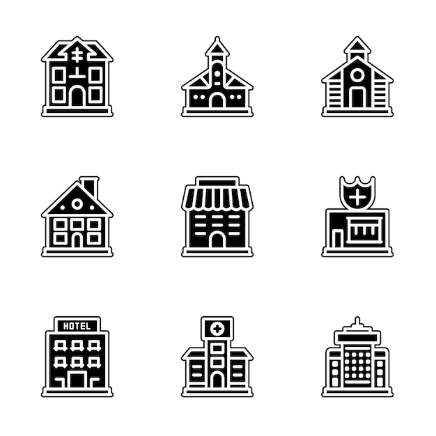 El paquete de iconos de construcción en color negro