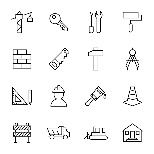 Paquete de iconos de construcción, estilo de icono de contorno