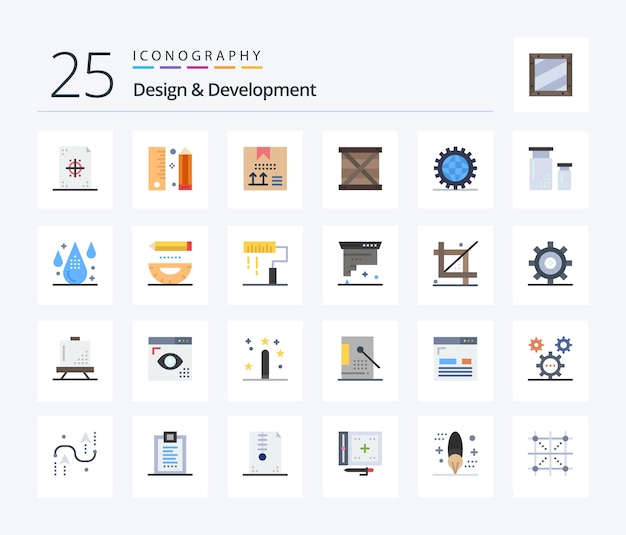 Paquete de iconos Design Development 25 Flat Color que incluye diseño de programación de lápiz de codificación de desarrollo