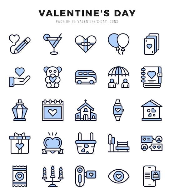 El paquete de iconos del día de San Valentín Conjunto de iconos de dos colores