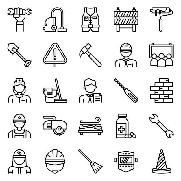 Paquete de iconos del día del trabajo, con estilo de icono de contorno