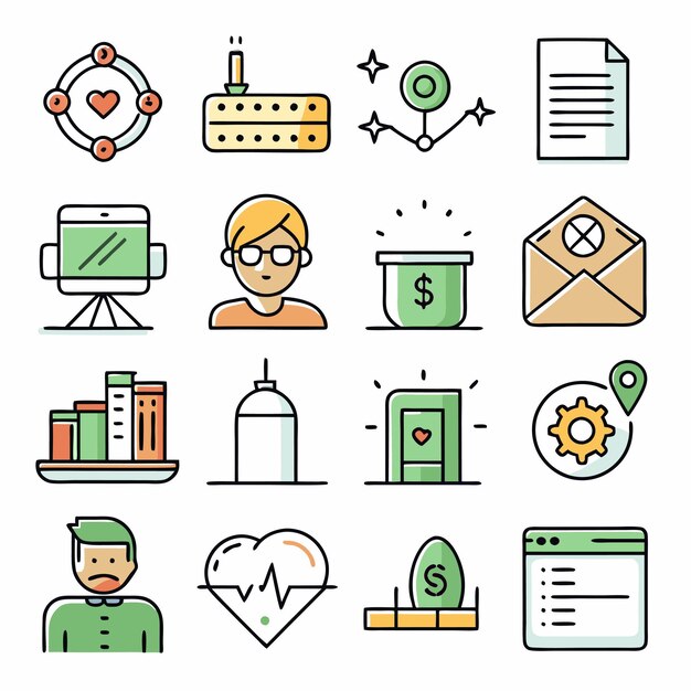 paquete de iconos de dibujos dibujados