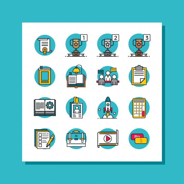 Paquete de iconos de diseño plano para aplicaciones educativas