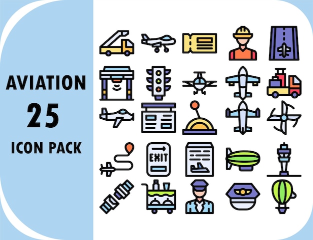 el paquete de iconos de diseño vectorial de color de la línea de aviación