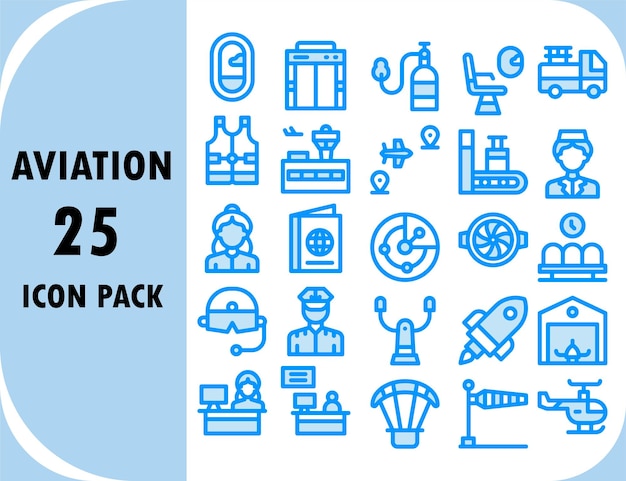 paquete de iconos de diseño vectorial de línea azul de aviación
