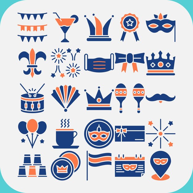 el paquete de iconos de diseño vectorial de Mardi Gras lleno de rojo