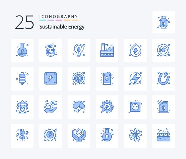 Vector paquete de iconos de energía sostenible 25 color azul que incluye caída de energía energía ecología tierra