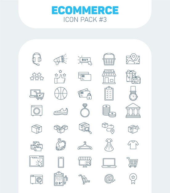 El paquete de iconos de esquema de comercio electrónico 3 El conjunto de iconos vectoriales de arte de línea de comercio electrónico