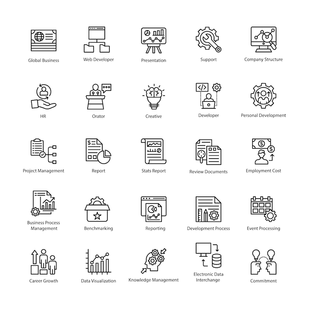 Paquete de iconos de esquema de gestión empresarial