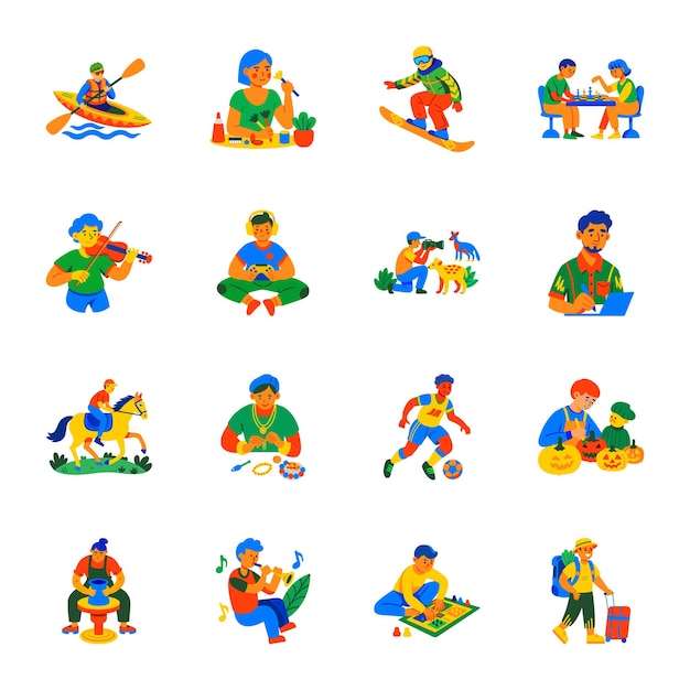 Paquete de íconos de estilo plano de diversión recreativa