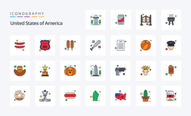 Paquete de iconos de estilo relleno de línea de 25 EE. UU.