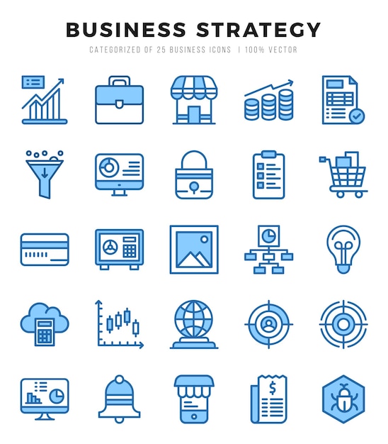 El paquete de iconos de estrategia de negocios tiene dos iconos de colores.