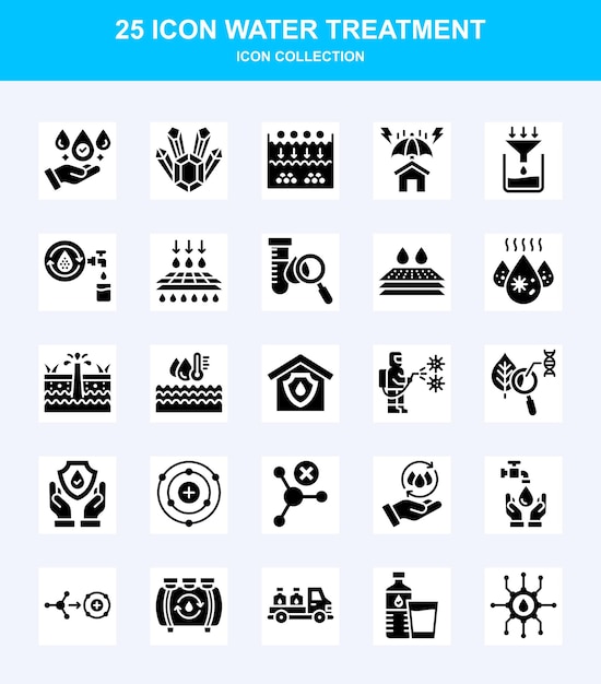 El paquete de iconos de glifo para el tratamiento del agua