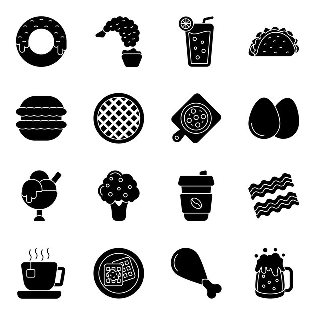 Vector el paquete de iconos de glifos de comida