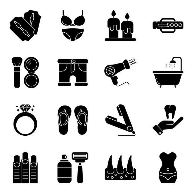Paquete de iconos de glifos para maquillaje y cosméticos
