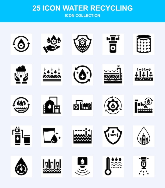 El paquete de iconos de glifos para el reciclaje de agua
