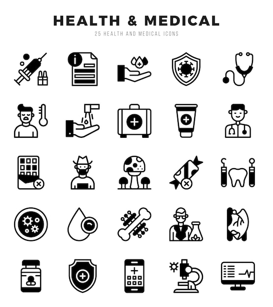 Vector el paquete de iconos de health medical para la presentación móvil de su sitio web y el diseño de su logotipo